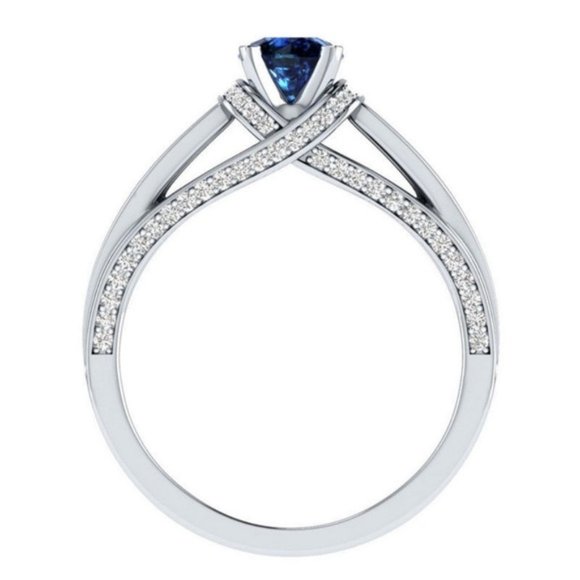 Elegant 925 Silver Ring Round Cut Blue Sapphire - Picture 4 of 4